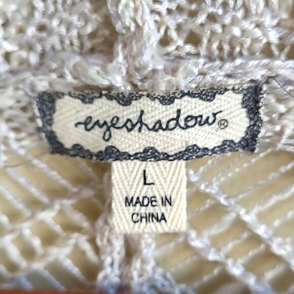 Eyeshadow Boho Crochet Cardigan Poncho with Fringe Women's Cream Large - Picture 3 of 6